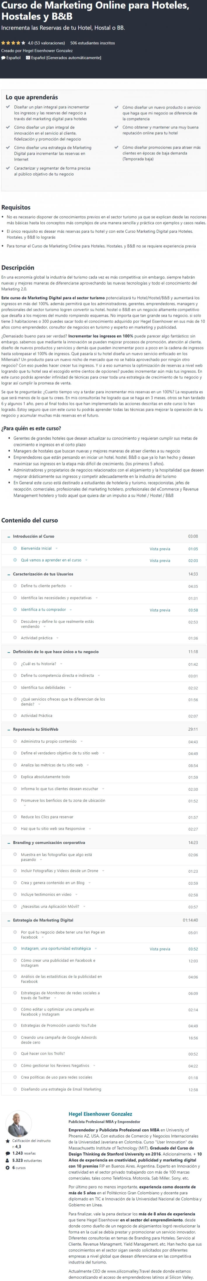 Curso de Marketing Online para Hoteles Hostales y BB