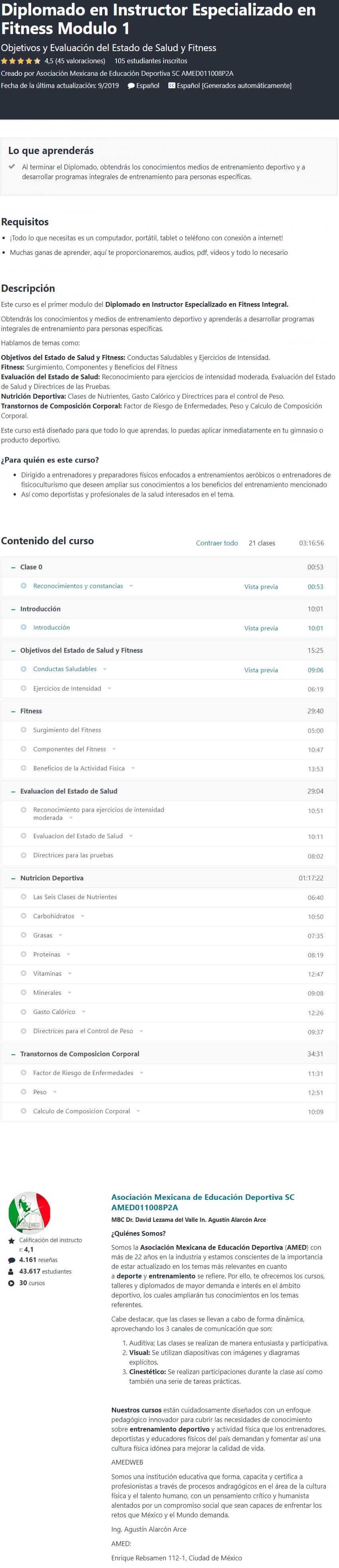 Diplomado en Instructor Especializado en Fitness Modulo 1