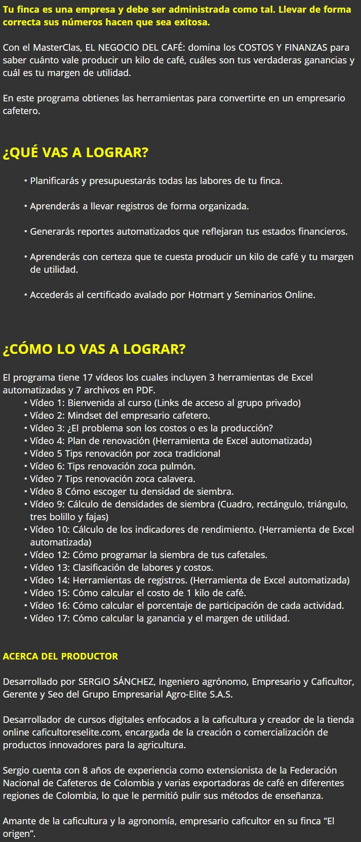 El Negocio del Café - Costos y Finanzas 3 El Negocio del Cafe Costos y Finanzas2