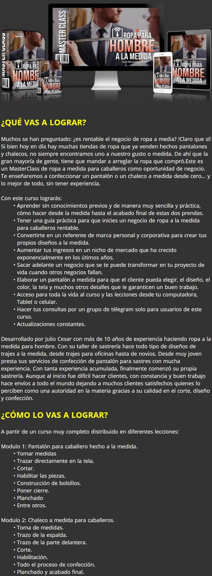 Ropa para Hombre a la Medida