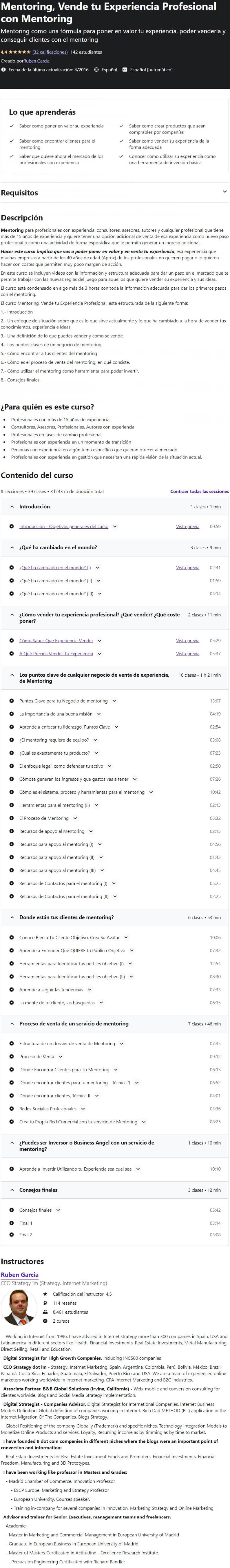 Mentoring Vende tu Experiencia Profesional con Mentoring