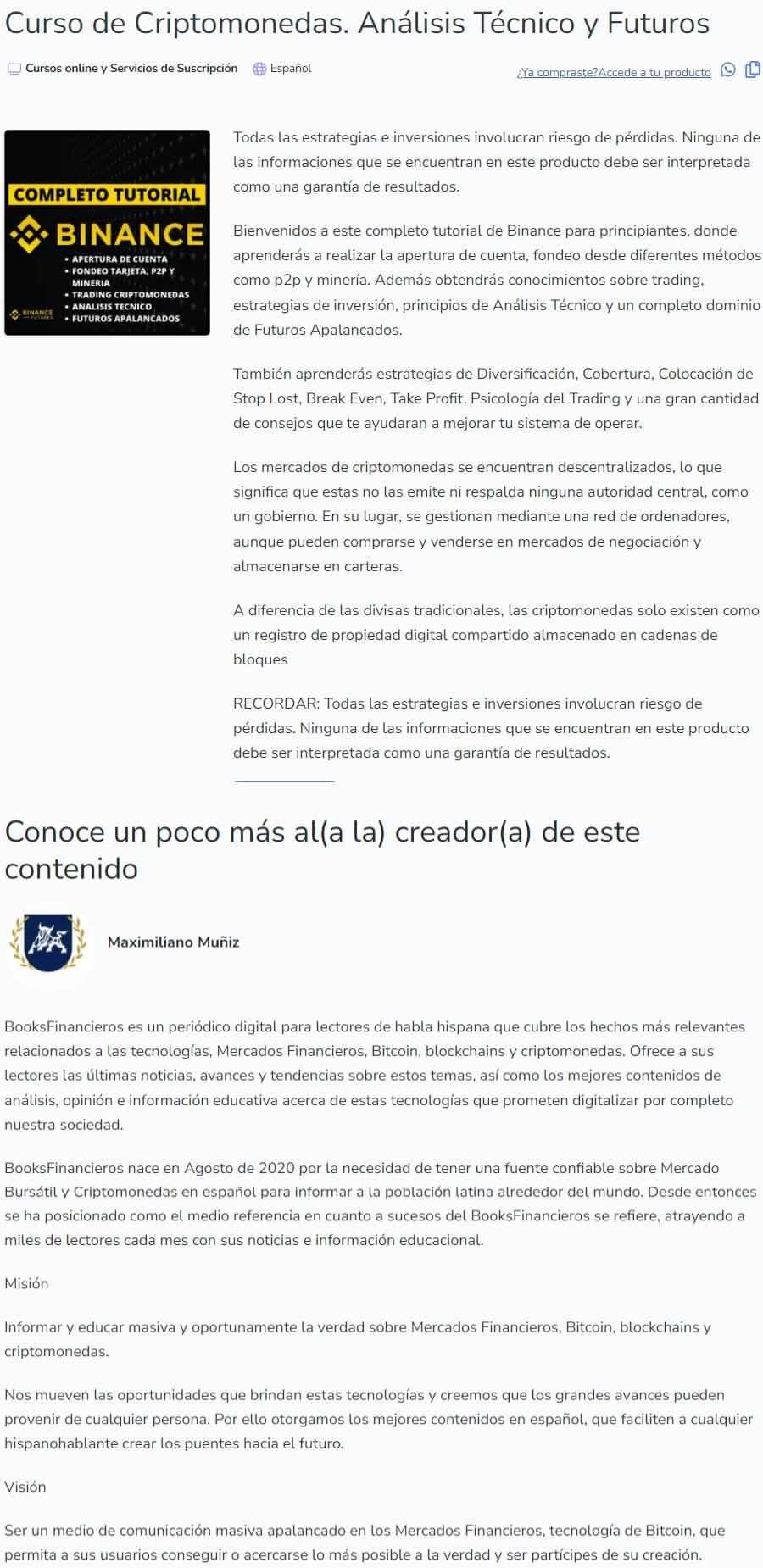 Curso de Trading Criptomonedas. Analisis Tecnico y Futuros
