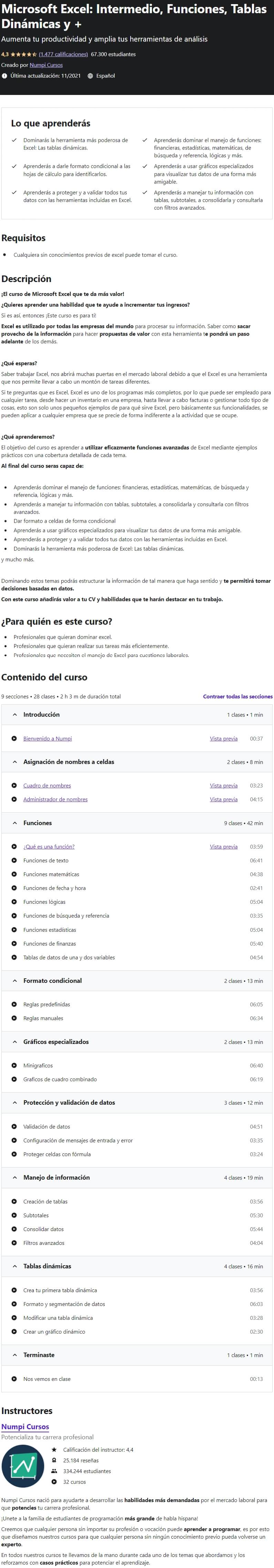 Microsoft Excel Intermedio Funciones Tablas Dinamicas y