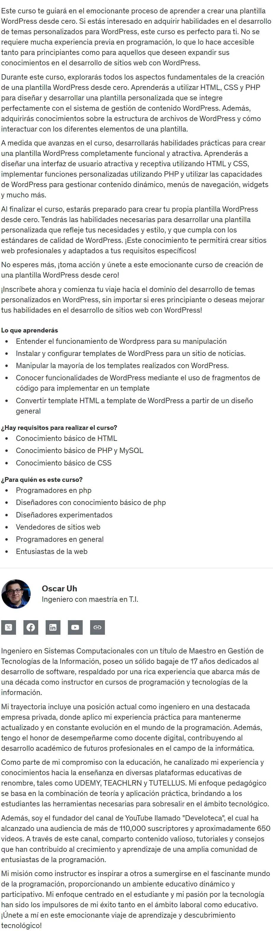 Introduccion al desarrollo de templates con WordPress Oscar Uh Perez z