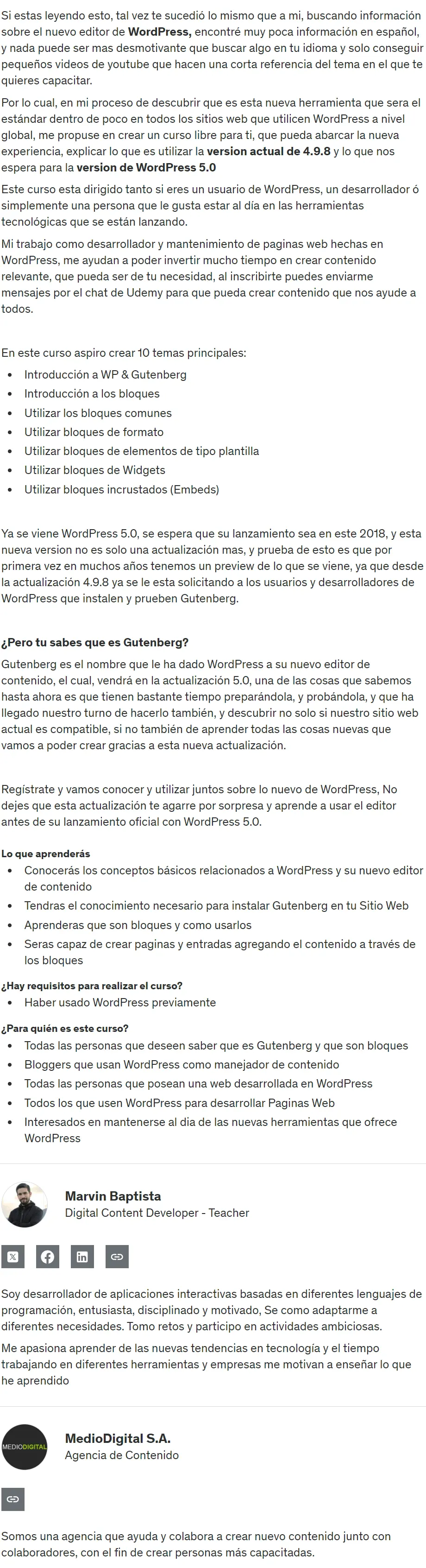 WordPress Gutenberg. Introduccion al nuevo editor Marvin Baptista MedioDigital S.A z