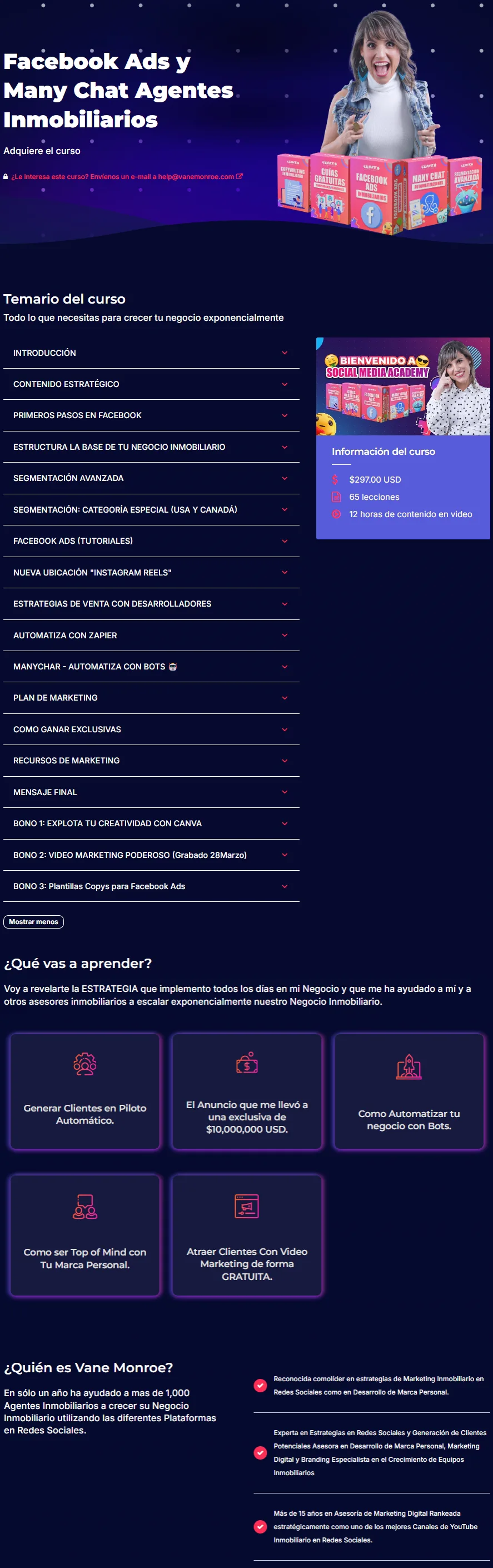 Facebook Ads y ManyChat Agentes Inmobiliarios Vane Monroe z