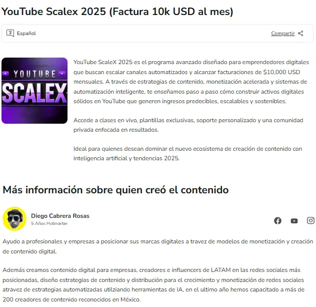 YouTube Scalex 2025 Factura 10k USD al mes Diego Cabrera Rosas
