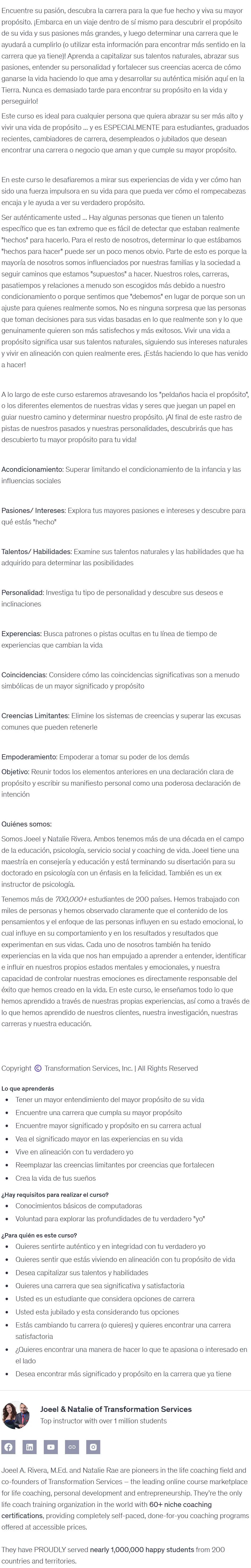 Life Coach. Descubra el Proposito de su Vida Joeel Natalie Rivera Transformation Academy z